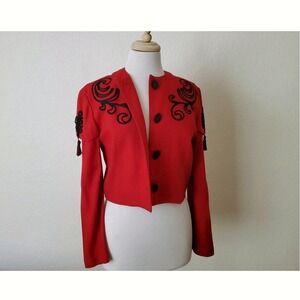 Vintage 90s Red Black Matador Jacket Blossom Rosen Bolero Coat Tassels Small 4